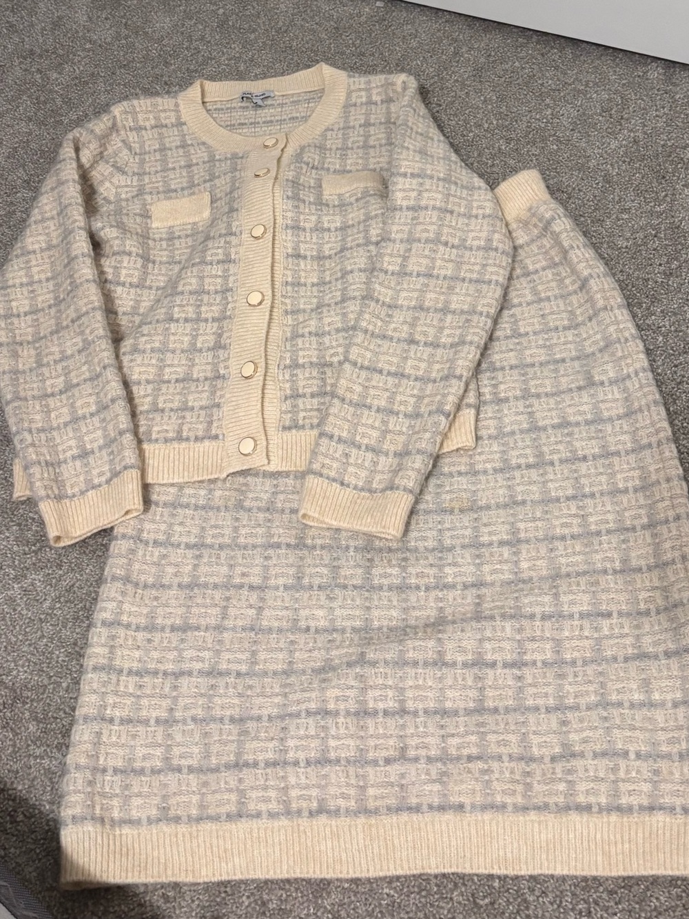 Plastic Island Cream & Light Gray Knit Cardigan Set